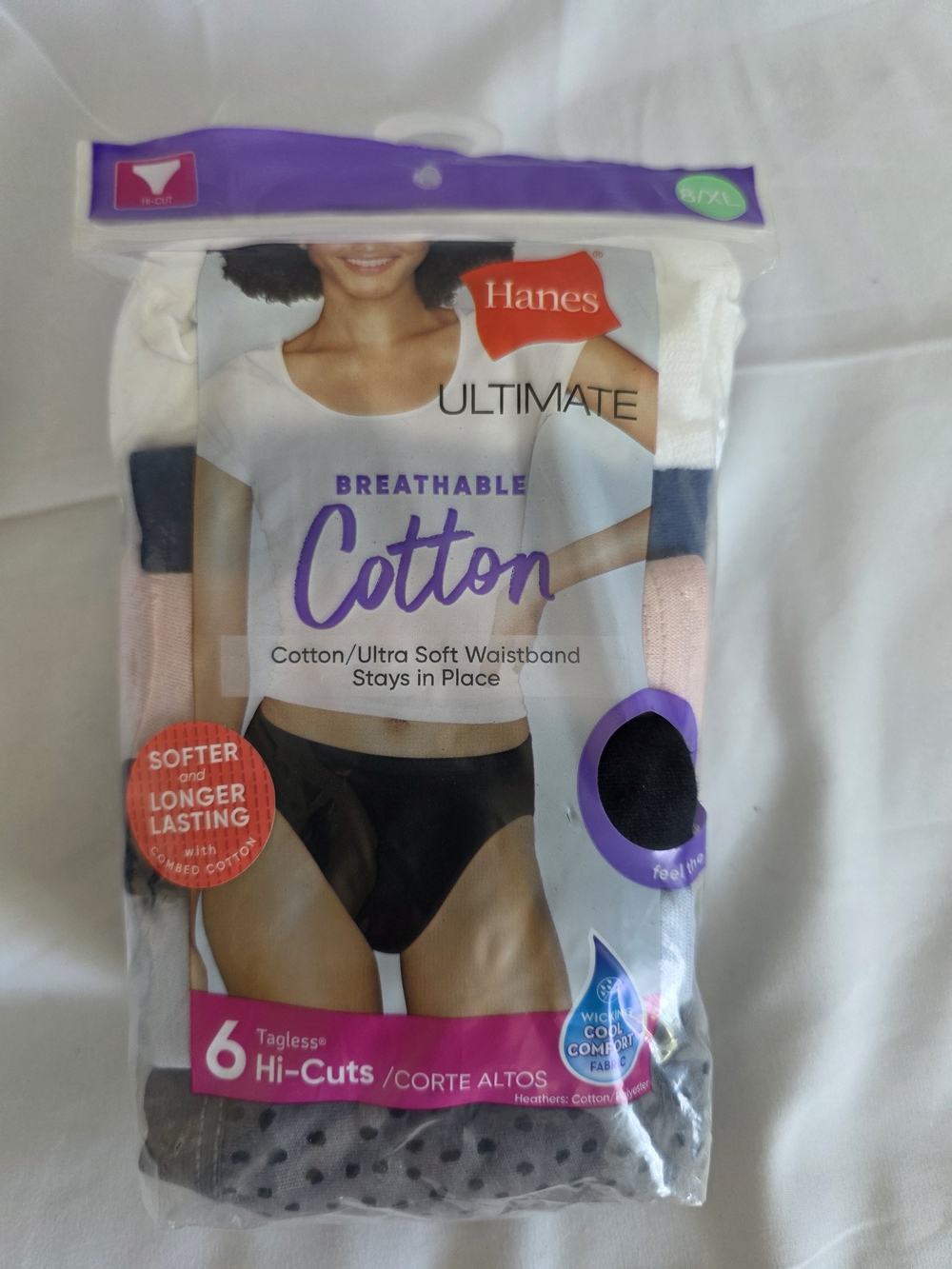 Hanes 6-Pack Hi-Cut Cotton Underwear - White, Pink, Navy, Gray